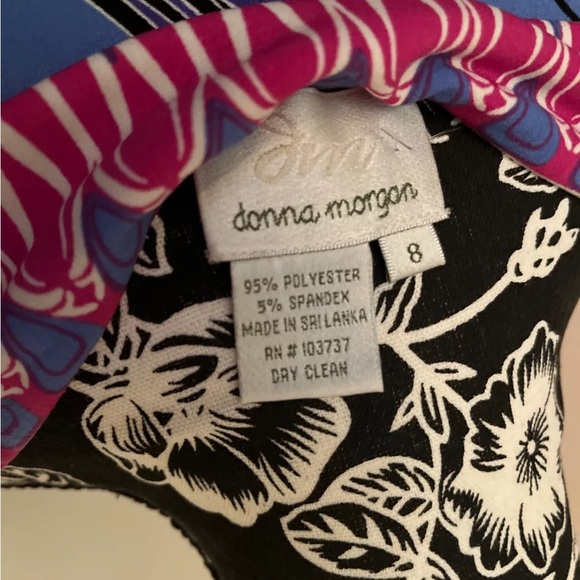 Donna Morgan Dress Womens 8 Blue Purple Pink Shift Stretchy Cruise Wear Batik - Picture 3 of 3